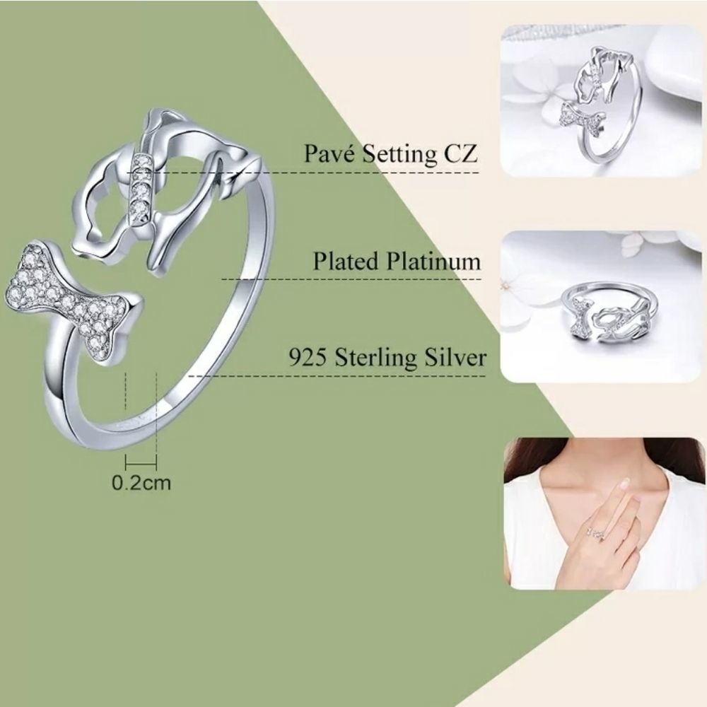 Adorable Dog & Bone Ring - Adjustable Open - Picture 3 of 6